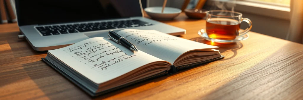Freelance Writing Jobs for Beginners: 10 Easy Gigs to Start in 2025 3 Open notebook with a pen on a desk, symbolizing blog writing for freelance writing jobs for beginners