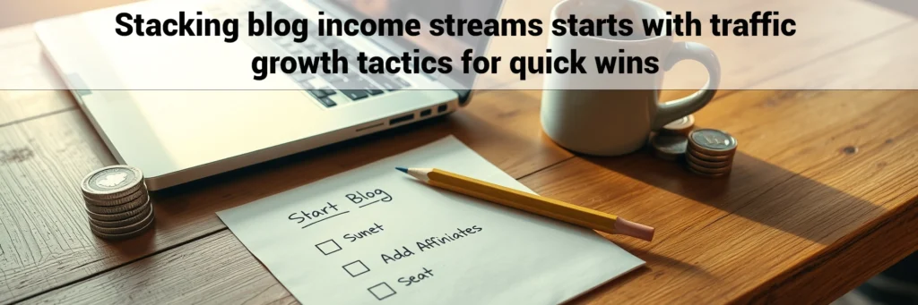 Stacking blog income streams starts with traffic growth tactics for quick wins