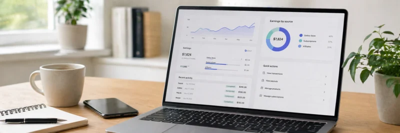 Laptop and desk setup showing tools used to make money online