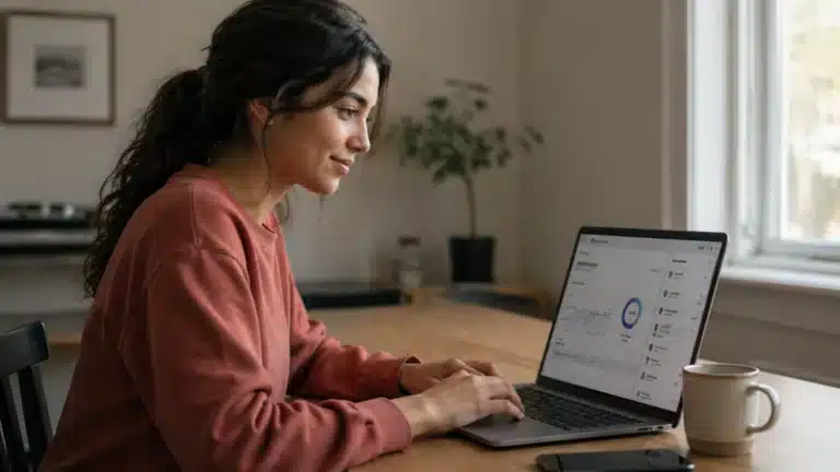 Woman using a laptop at home exploring ways to make money online