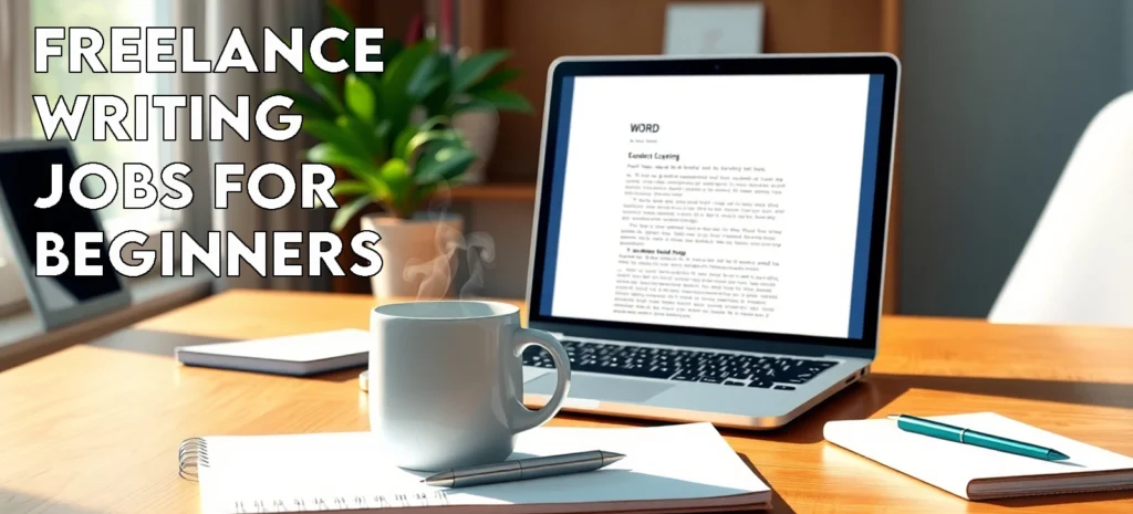 Freelance Writing Jobs for Beginners: 10 Easy Gigs to Start in 2025 2 Cozy workspace with a laptop, coffee mug, and notepad, perfect for freelance writing jobs for beginners.