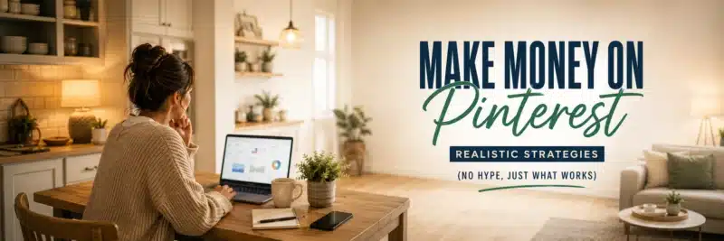 woman reviewing how to make money on Pinterest strategies on a laptop