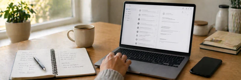 Laptop and planner showing tracking income from online work