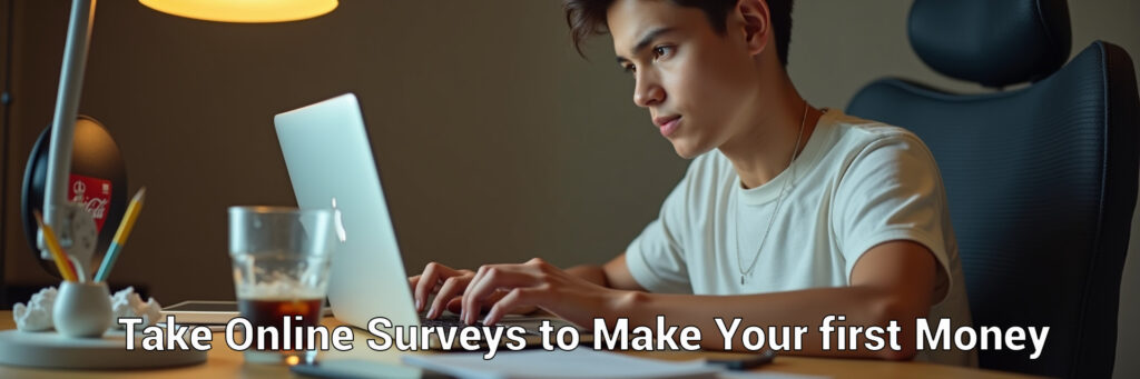 A person taking online surveys to make money