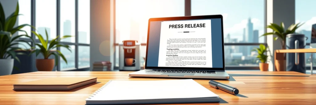 Freelance Writing Jobs for Beginners: 10 Easy Gigs to Start in 2025 6 Modern office with a press release draft on a laptop, showcasing freelance writing jobs for beginners in news writing