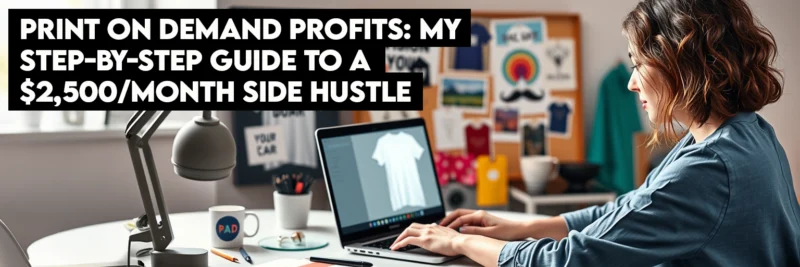 Woman designing a t-shirt in Canva for her print on demand profits business.