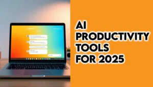 Ai Prodictivity tools featured image of a laptop showing a chat bot in action