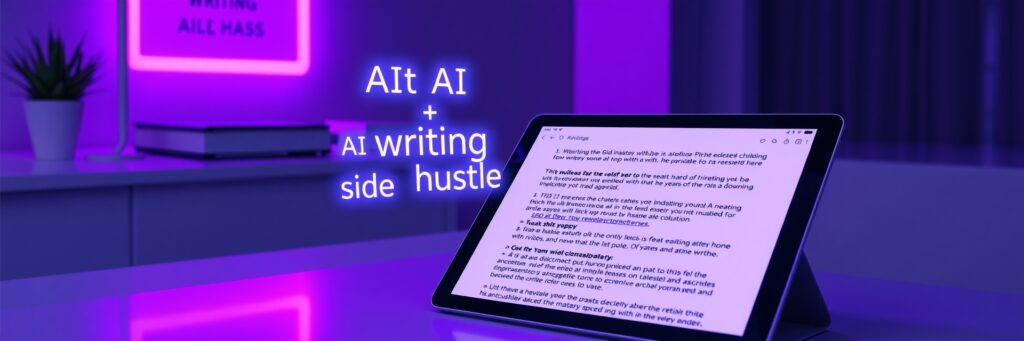 Start AI Writing Side Hustle: Amazing AI Writing is Your 2025 Money Magnet 6 Editing suite with AI draft on a tablet, showing Grammarly and Yoast tips, symbolizing polished content for a 2025 writing hustle.