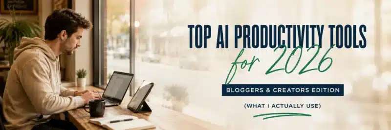 Man using AI productivity tools on a laptop and tablet at a café