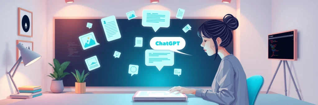 AI Tools for Productivity: Top Picks to Save Time in 2025 3 Modern studio with ChatGPT on a tablet, showing blog drafts and images, symbolizing fast content creation for productivity in 2025