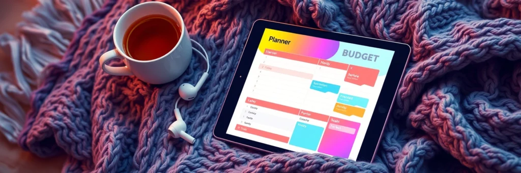 20+ Flexible Side Hustles to Make Money Online in 2025 5 Tablet displaying a digital budget planner on a cozy blanket, representing digital products as a flexible side hustle to make money online in 2025