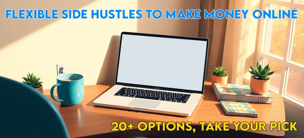 20+ Flexible Side Hustles to Make Money Online in 2025 2 Cozy home office with a laptop, coffee mug, and notebook, perfect for starting flexible side hustles to make money online in 2025