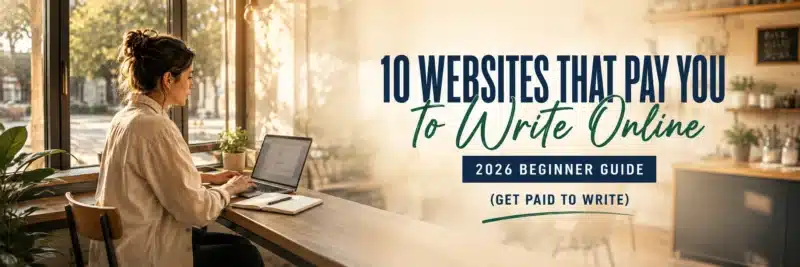 Woman writing at a café table to make money writing online