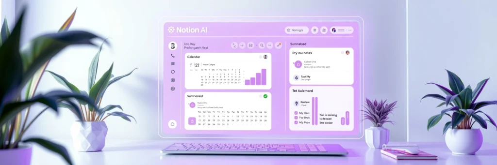 AI Tools for Productivity: Top Picks to Save Time in 2025 4 Notion AI digital dashboard with task boards and calendars in a holographic workspace, showcasing task management for 2025 productivity