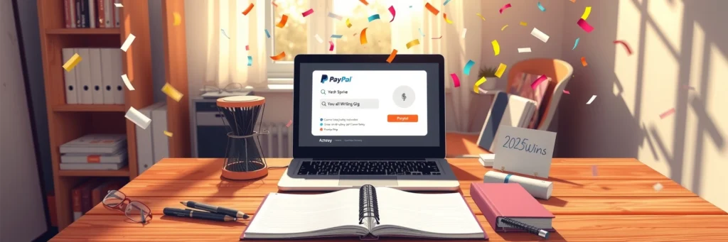 Make Money Writing Online: 10 Websites That Pay You To Write 7 Writer celebrating a PayPal payment for paid writing gigs, marking success in 2025.
