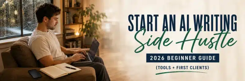 Man researching how to start an ai writing side hustle from a home armchair