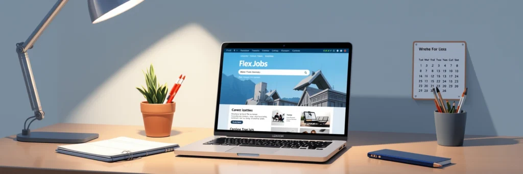 FREE Remote Jobs 2025 Guide: Proven Websites for Anywhere-in-the-World Remote Jobs 4 Laptop displaying FlexJobs remote job listings for 2025