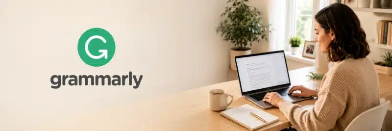 Grammarly review 2026, writing assistant shown on a laptop at a home desk