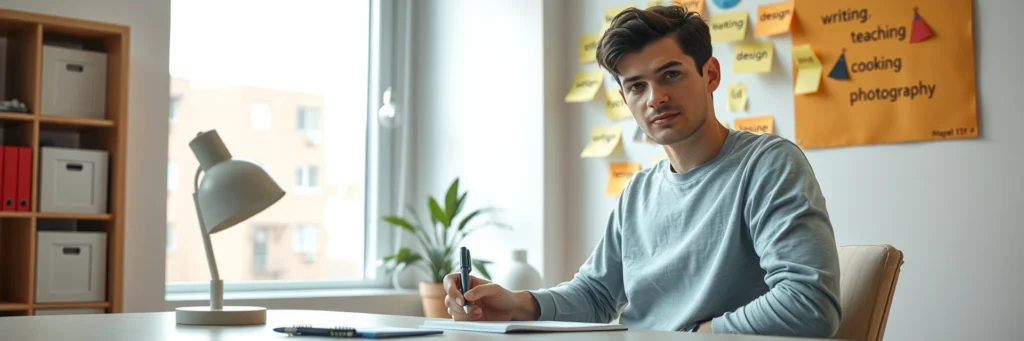 How to Start a Side Hustle: Easy Guide for Beginners in 2025 4 Person brainstorming skills and interests for starting a side hustle from home
