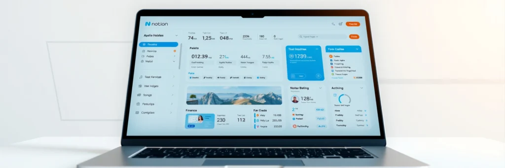 a Notion Productivity Dashboard Template Displayed on a Screen.