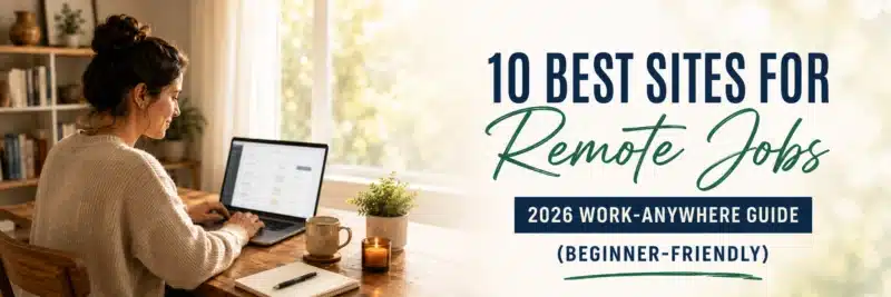 Best sites for remote jobs 2026 shown on a laptop at a home desk
