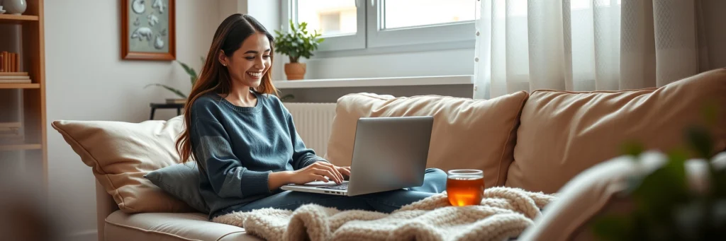 Side Hustle Ideas 2025: 30 Profitable Ways to Earn 3 Person working on a side hustle from home, editing photos on a laptop in a cozy room.