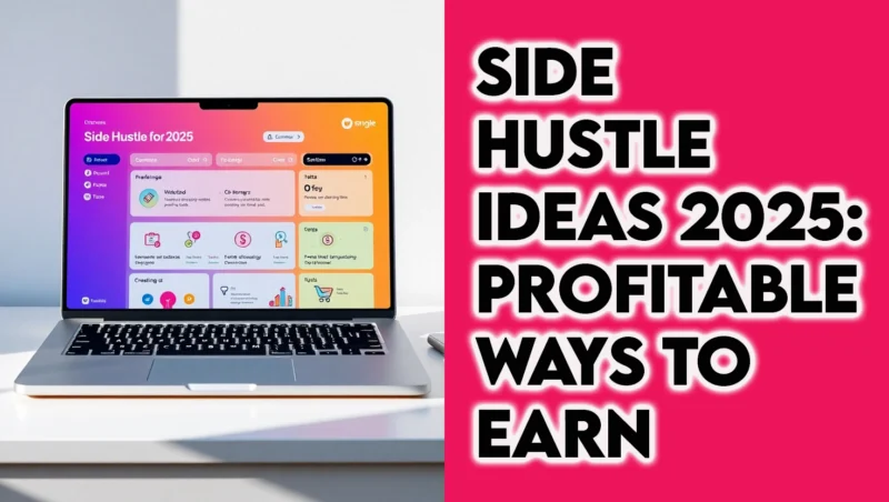 Laptop Screen Showing Dashboard of Side Hustle Ideas for 2025 with Icons for Online Business and Creative Gigs  Thesidehustler.blog