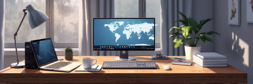 FREE Remote Jobs 2025 Guide: Proven Websites for Anywhere-in-the-World Remote Jobs 3 Modern home office showing global remote job opportunities in 2025