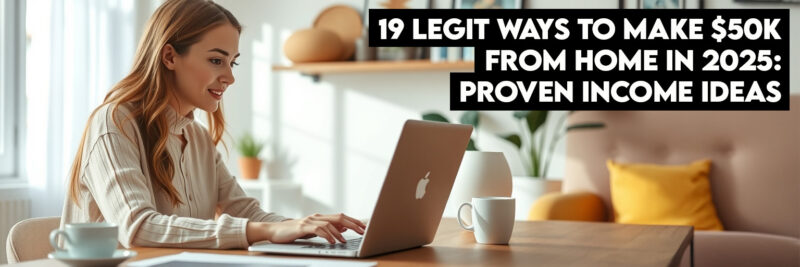 woman earning $50,000 through remote work from home office