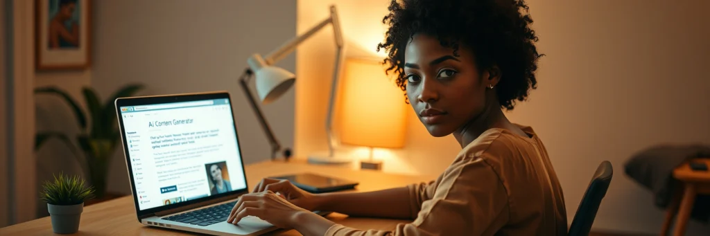 a Blogger Using the Writesonic Ai Tool to Create Content for a Blog in a Modern Workspace.