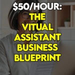 Close up of a woman following a blueprint to earn $50 an hour as a virtual assistant.
