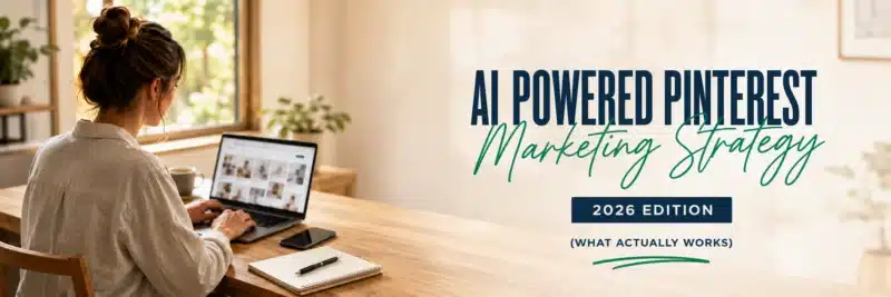 Woman planning her AI powered Pinterest strategy at a home desk