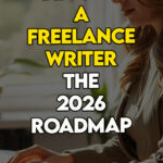 A woman professional reviewing a roadmap to become a freelance writer and work from anywhere.