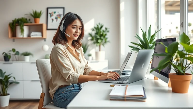 Woman in Casual Clothing Working As a Virtual Assistant from Her Home Office, Demonstrating How to Become a Virtual Assistant and Build a Successful Career.