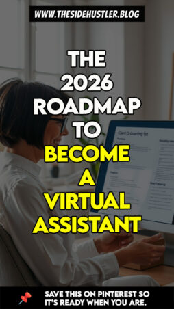 A woman professional reviewing a roadmap to become a virtual assistant from home.