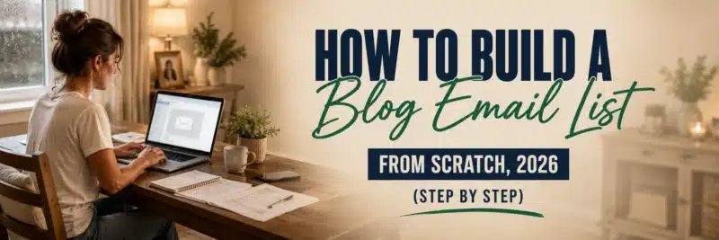 Woman in an armchair working on how to build a blog email list from scratch
