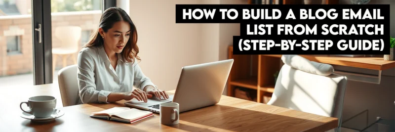 Woman trying to build a blog email list on laptop in home office