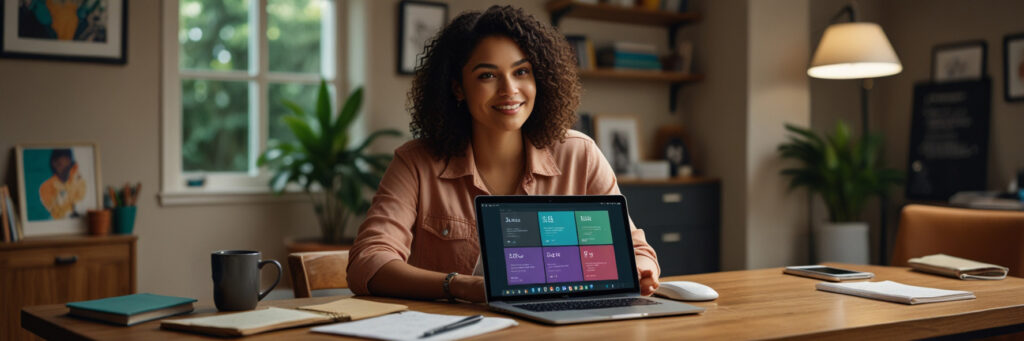 How to Price Your Freelance Services Successfully in 2025 (Proven Examples) 5 A semi-stylized illustration of a freelancer creating tiered pricing packages in Canva, showcasing freelance packages pricing and pricing freelance services in 2025.