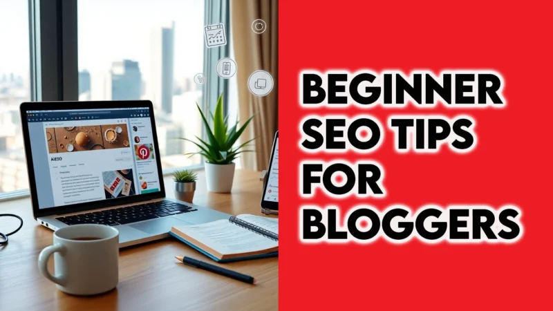 a Photorealistic Image of a Blogger in a Modern Home Office with Wordpress, Canva, and Google Search Console, Representing Beginner Seo Tips for Bloggers and Improve Blog Traffic Seo in 2025.  Thesidehustler.blog