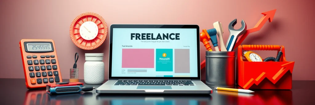 Visual Representation of Essential Resources for Launching a Freelance Career, Including Portfolio, Pricing, and Tools.