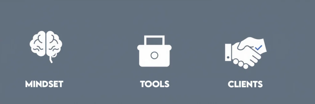 a Visual Checklist for Starting a Remote Freelance Career in 2025, Covering Mindset, Tools, and Client Acquisition.
