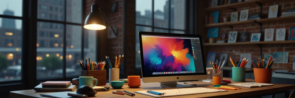 How to Start a Successful Remote Freelance Career in 2025 (Even With No Experience) 5 A semi-stylized digital artwork of a graphic designer’s desk with a tablet showing a logo design, illustrating remote freelance careers from home like graphic design in 2025.