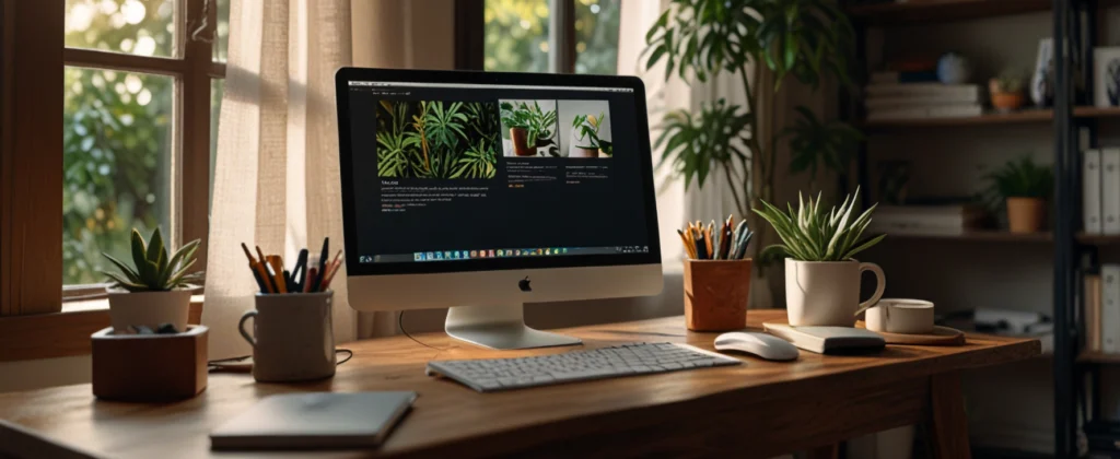 How to Start a Successful Remote Freelance Career in 2025 (Even With No Experience) 2 A photorealistic image of a cozy home office with a laptop displaying a freelance job platform, surrounded by plants and natural light, ideal for remote freelance careers from home in 2025.