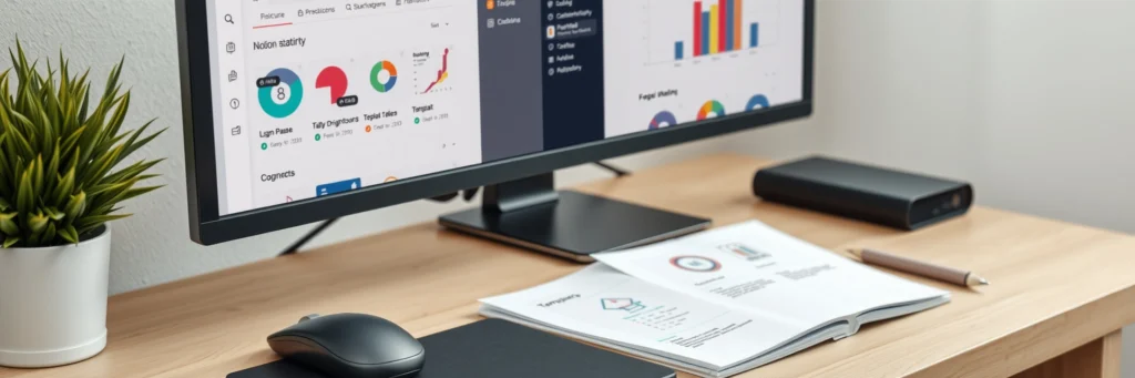Easy Freelance Side Hustles Guide: Best Online Jobs for Beginners in 2025 5 A photorealistic image of a computer screen showing a Notion template, illustrating remote freelance gigs and easy freelance side hustles in 2025.