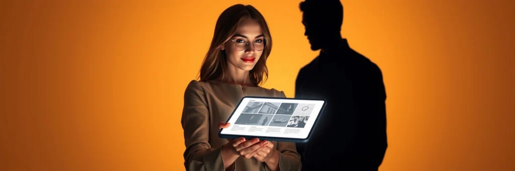 Image of a Person Presenting a Digital Portfolio to a Client, Symbolizing Successful Presentation and a New Beginning in Freelancing.