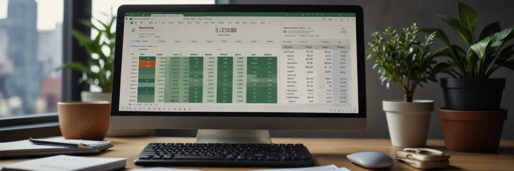 How to Price Your Freelance Services Successfully in 2025 (Proven Examples) 3 A photorealistic image of a computer screen showing a Google Sheets freelance rate calculator, illustrating freelance rate calculator and how to price your freelance services in 2025.