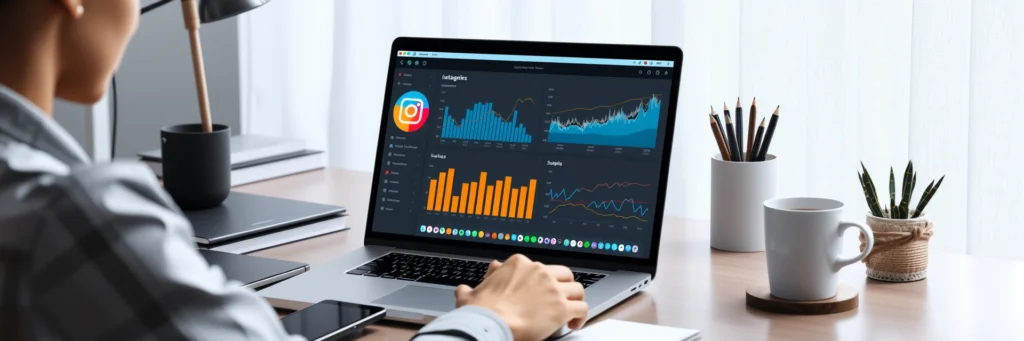 How to Start a Successful Remote Freelance Career in 2025 (Even With No Experience) 6 A photorealistic illustration of a social media manager reviewing Instagram analytics on a laptop, showcasing freelance jobs with no experience for starting freelancing in 2025.