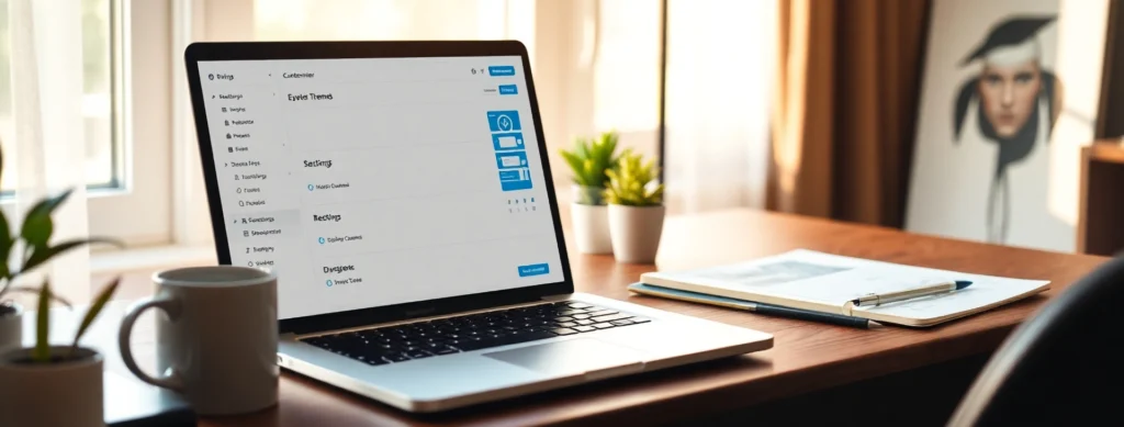 A photorealistic image of a WordPress Customizer with Astra theme settings, showcasing design a blog that looks professional and beginner blog theme setup in 2025.
