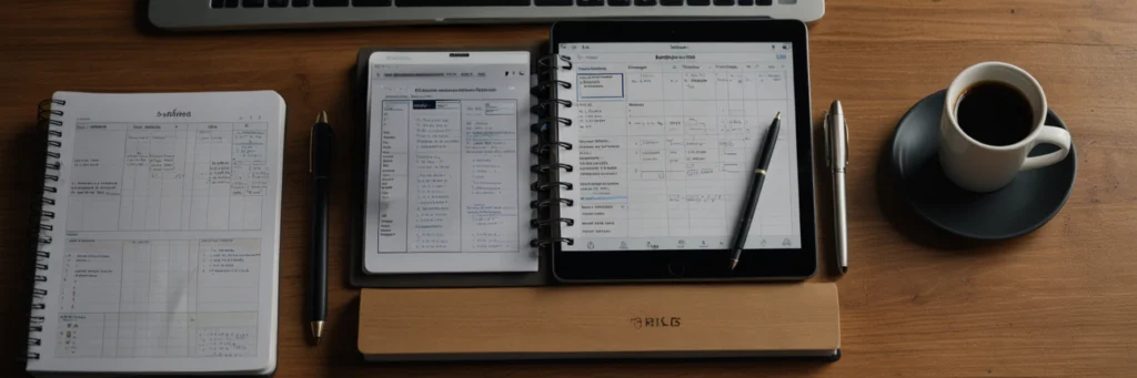 How to Quickly Become a Virtual Assistant from Home in 2025 (Even With No Experience) 5 A photorealistic top-down view of a virtual assistant’s desk with Google Workspace, Clockify, and Slack, showcasing tools for the beginner virtual assistant guide to become a virtual assistant from home in 2025.