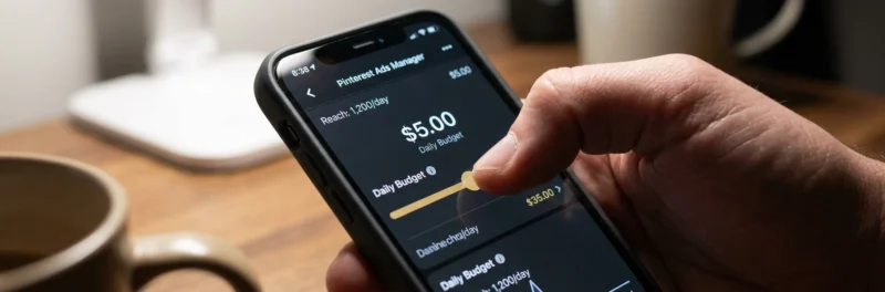 A person setting a $5 daily budget on the Pinterest app, showing how to use Pinterest promoted pins.